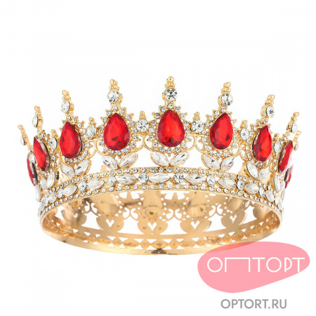 Корона на торт, золото (15 см, Красные камни)